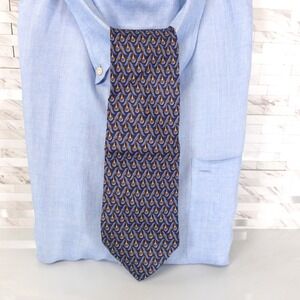 Longchamp Neck Tie Mens Blue Yellow Geometric Silk Minimal Suit Belts Wide Italy